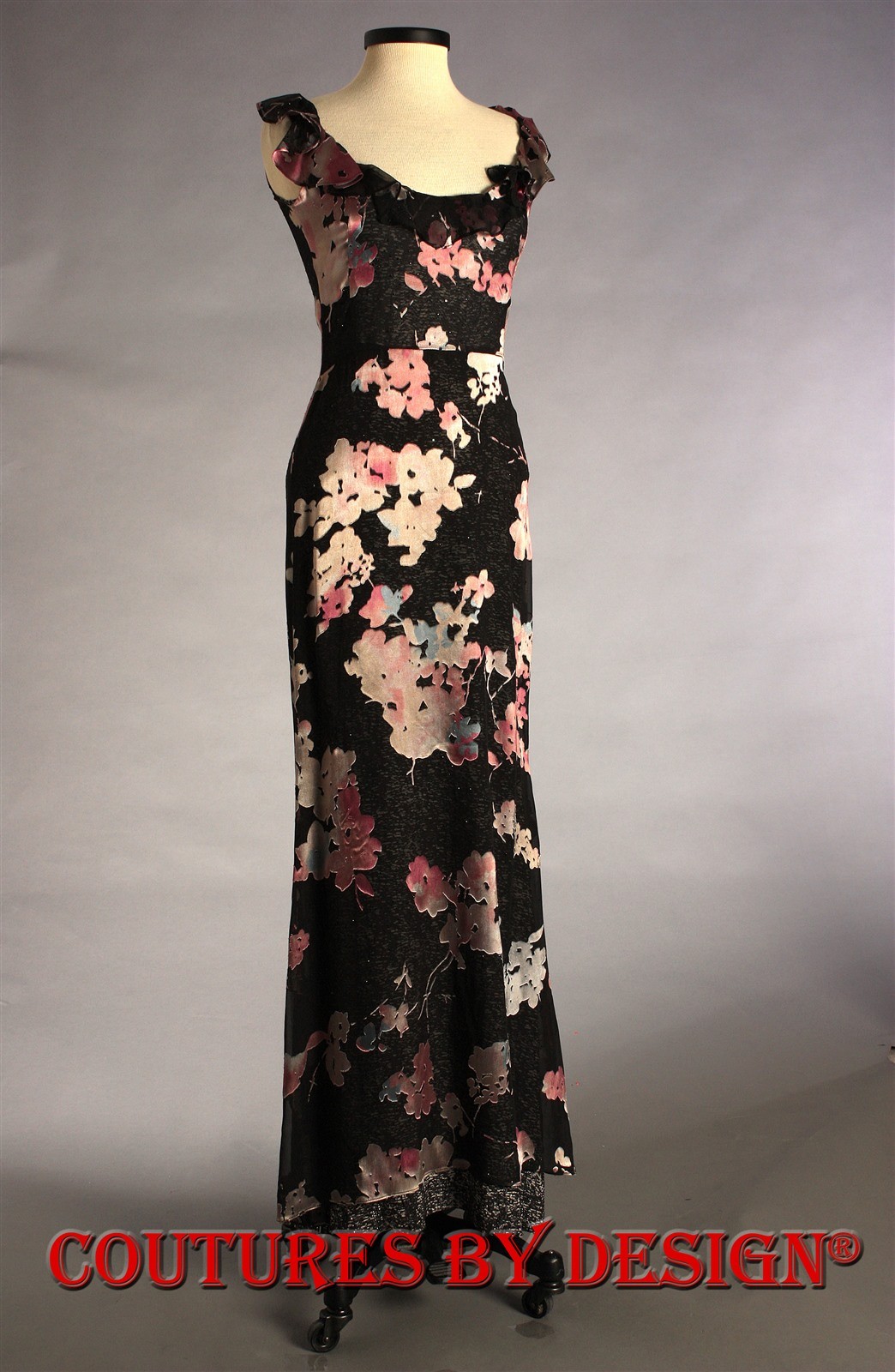 St John Knits Evening Fil de Coupe Floral Gown Black Multi Size Small NWT
