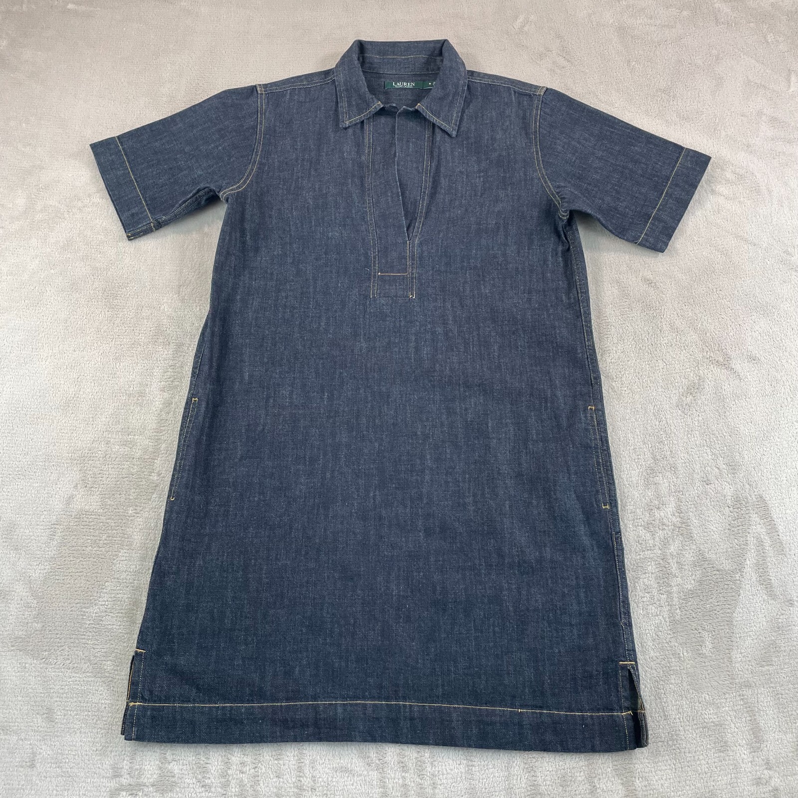 Lauren Ralph Lauren Shift Denim Dress Women Medium Dark Blue Minimalist NWOT