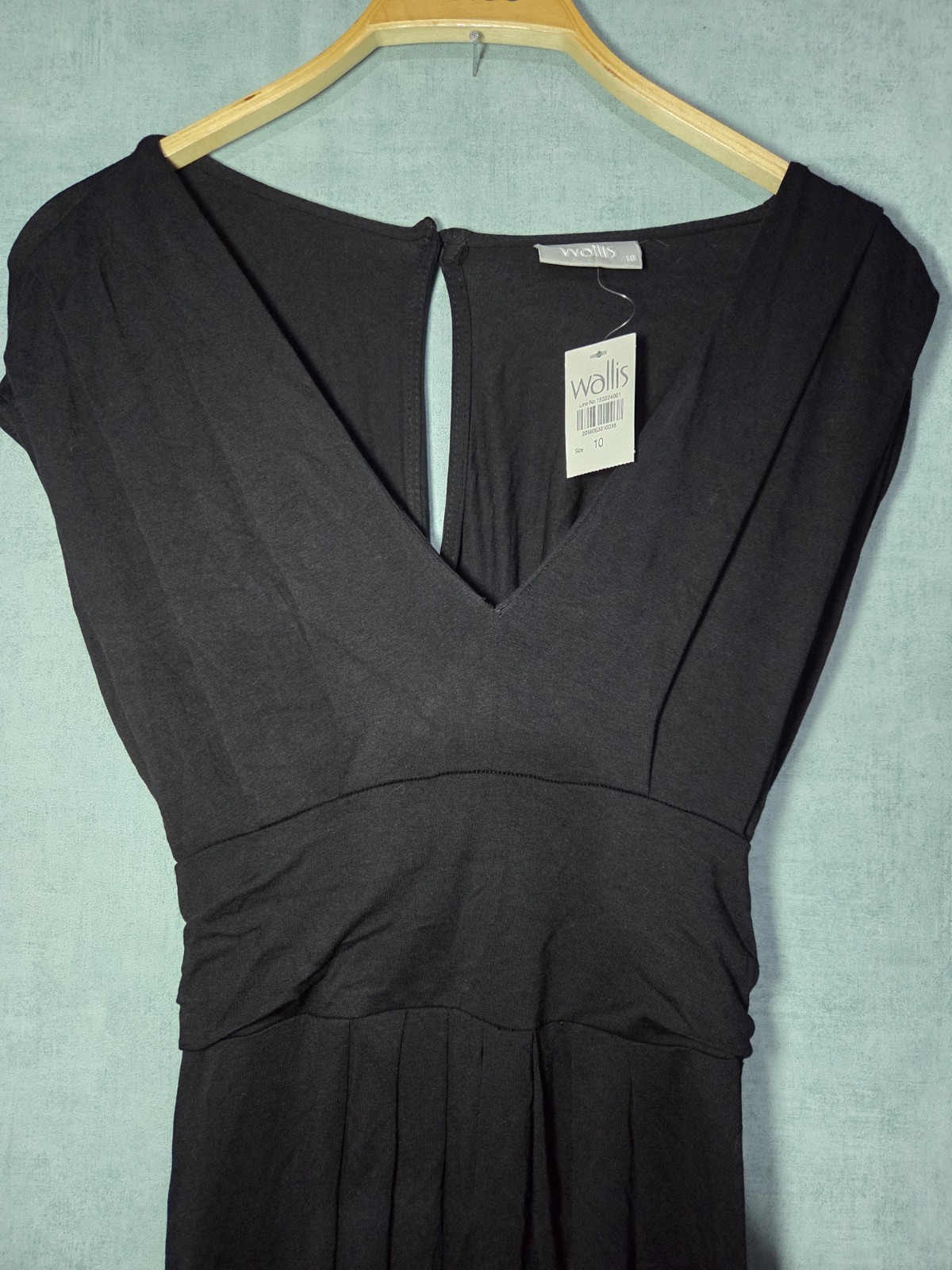 Wallis Size 10 Black V-neck Midi Dress with Tie-back Sleeveless