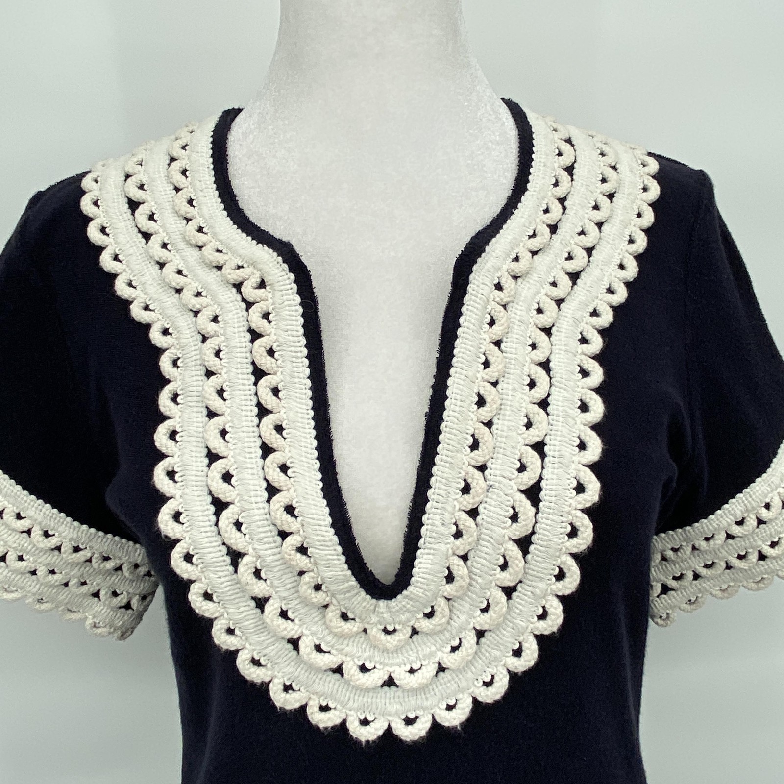 Tory Burch Dress Womens Small Navy Cream Crochet Trim Cover Up Cruise Resort