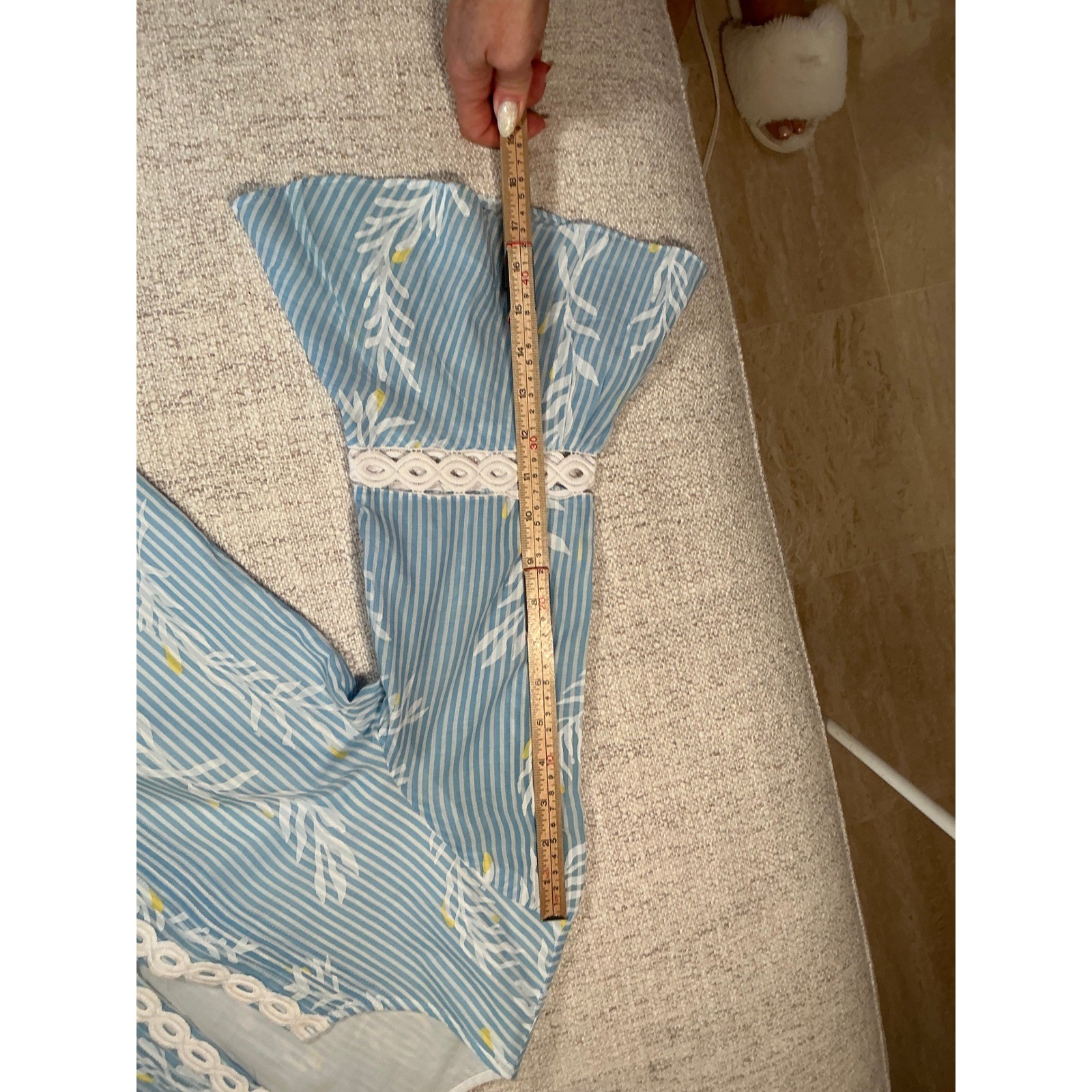 Lilly Pulitzer Blue White Striped Bell Sleeve Lace Trim Shift Dress Small