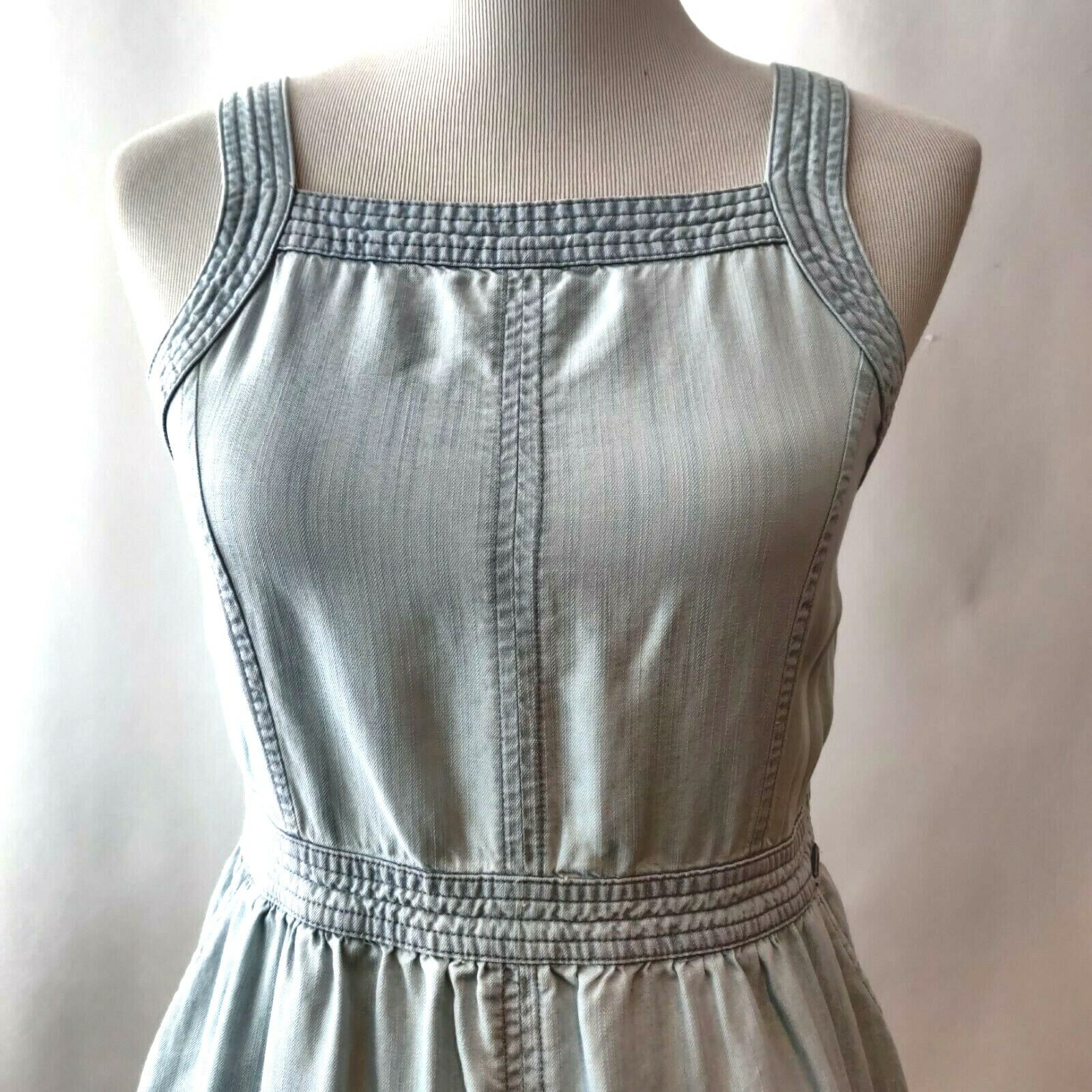 Prana Womens Light Blue Chambray Back Zip Pockets Sun Drifter Sun Dress Small