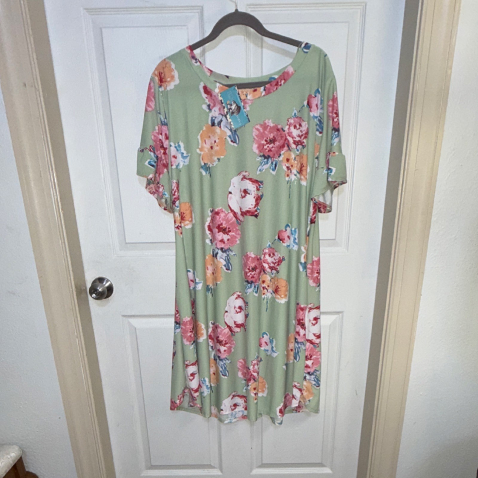 Women’s Short Ruffle Sleeve Floral A-Line Dress Pullover Green Pink Orange White