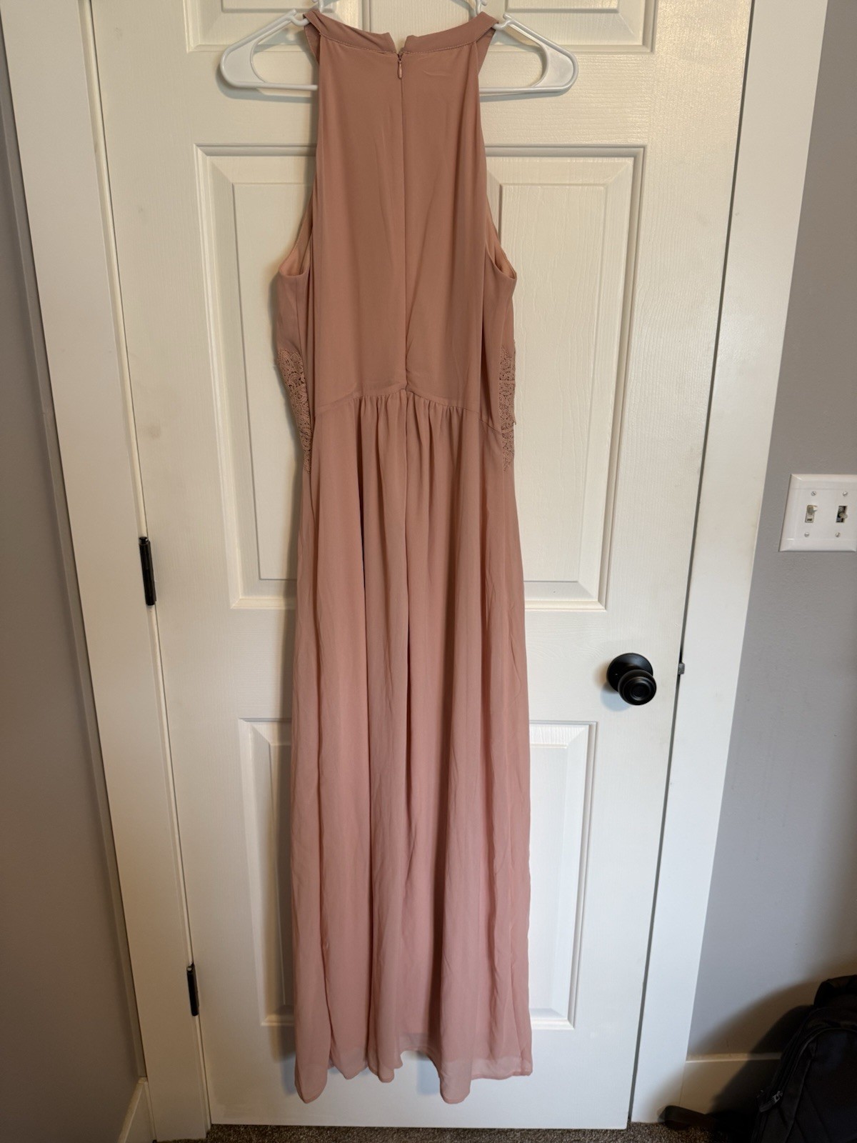 VILA Pink Halter Neck Chiffon Maxi Dress Lace Waist Zip Closure EU 40