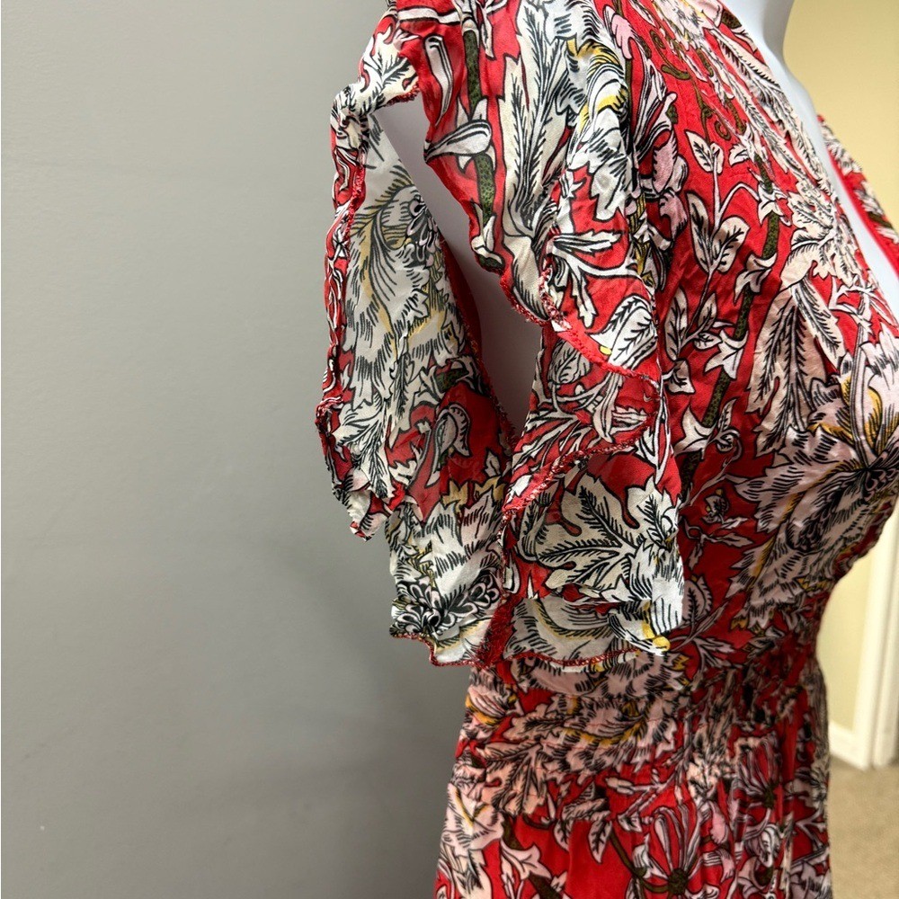 Le Raganne Silk Blend Red Floral Midi Dress