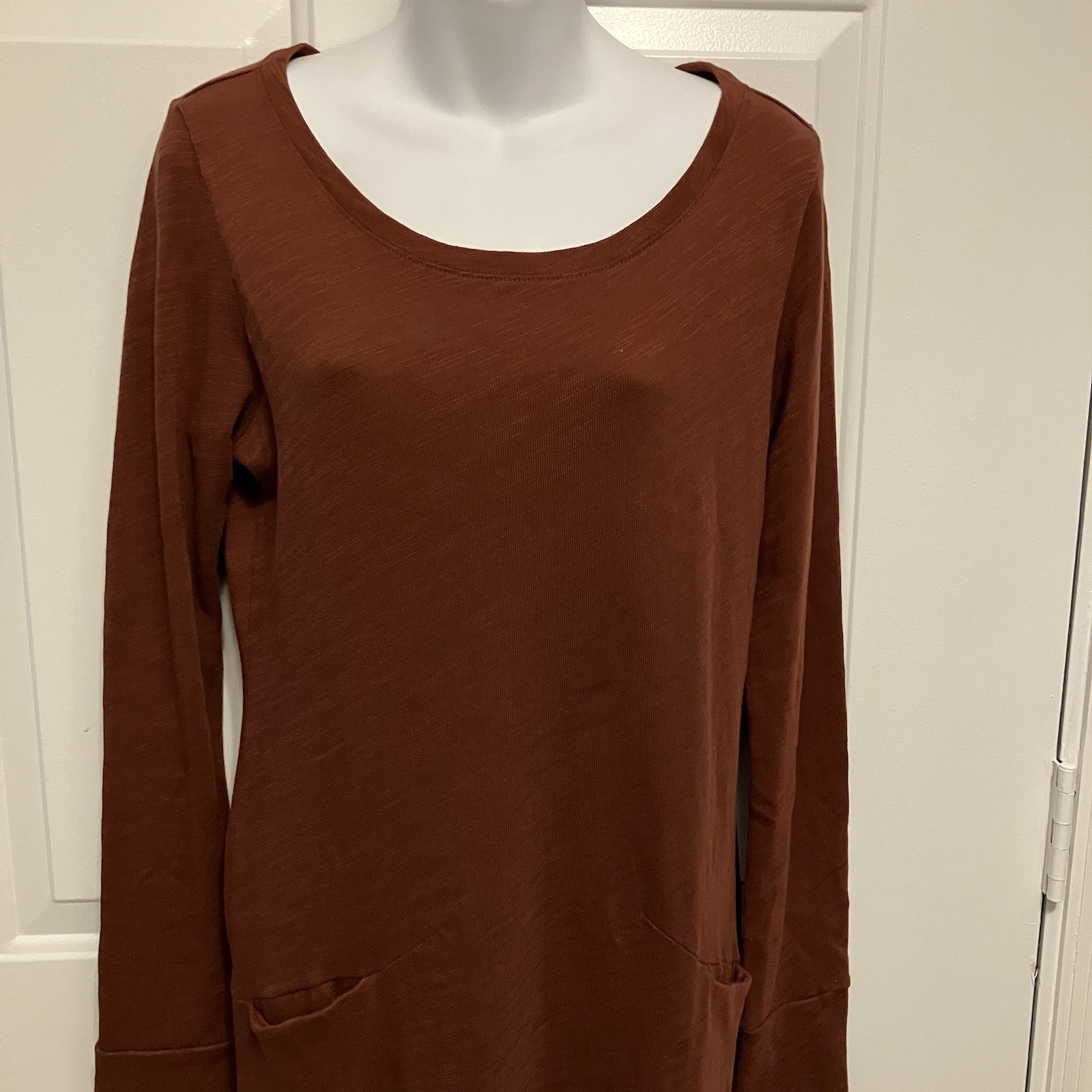 Peruvian Connection Sz XS Rust Brown Cotton Long Sleeve Sheath Shirt Dress