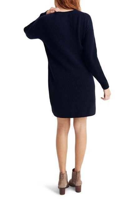 MADEWELL Navy Drop Shoulder Relaxed Long Sleeve V-Neck Sweater Dress S = 4/6