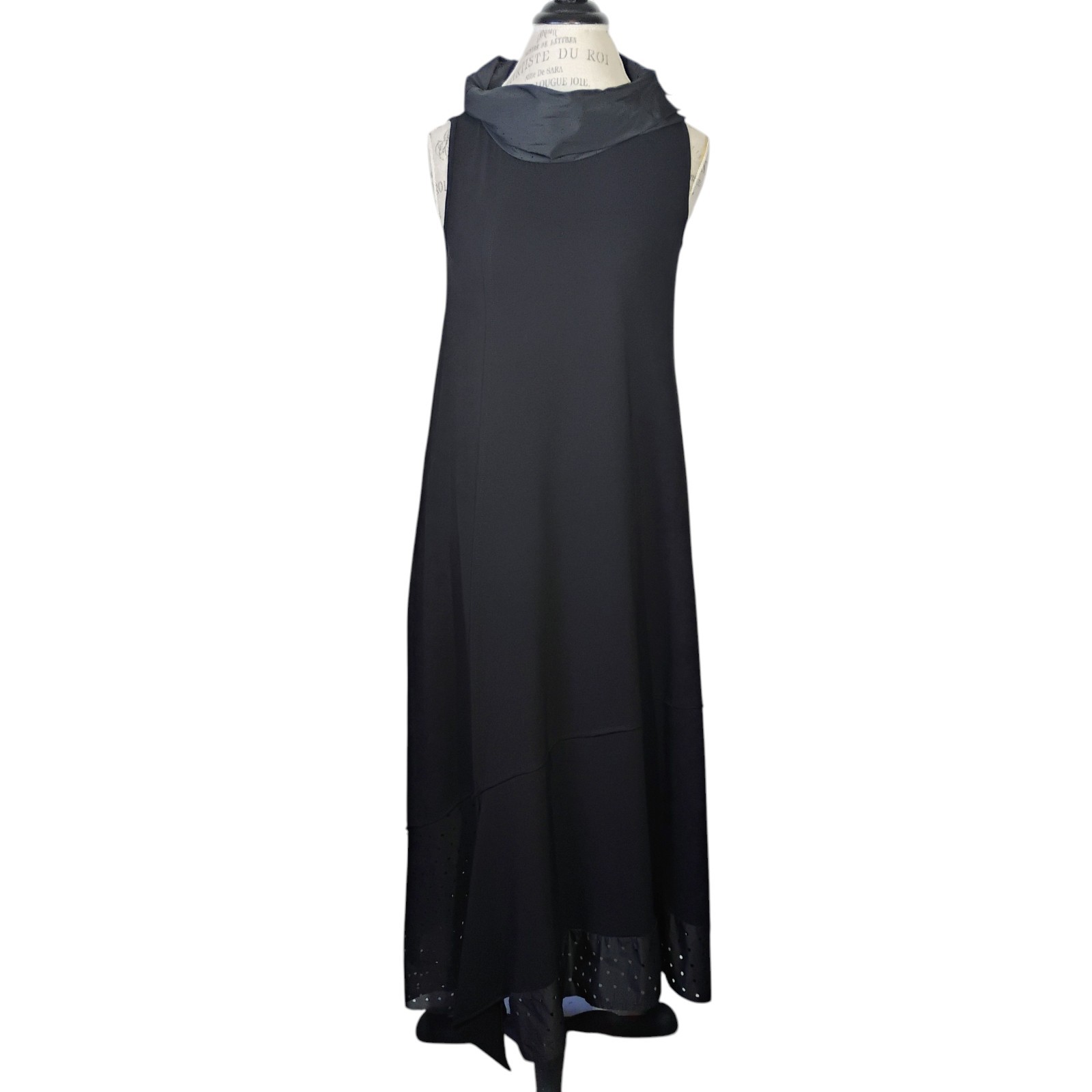 LUUKAA Black Maxi Dress Womens 6 Sleeveless Cowl Neck Pockets Lagenlook Comfort