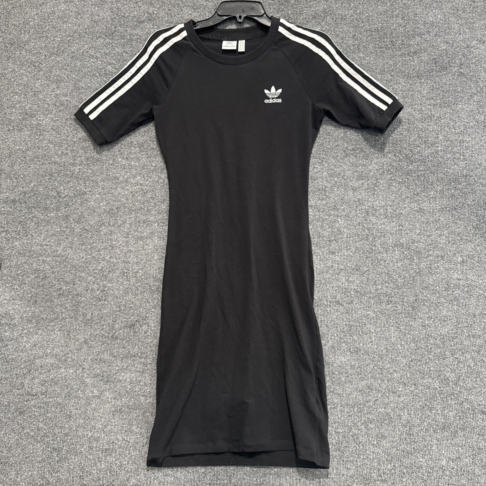 Adidas Women’s Triple White Stripe Black Bodycon T Shirt Dress W/ Chest Logo S