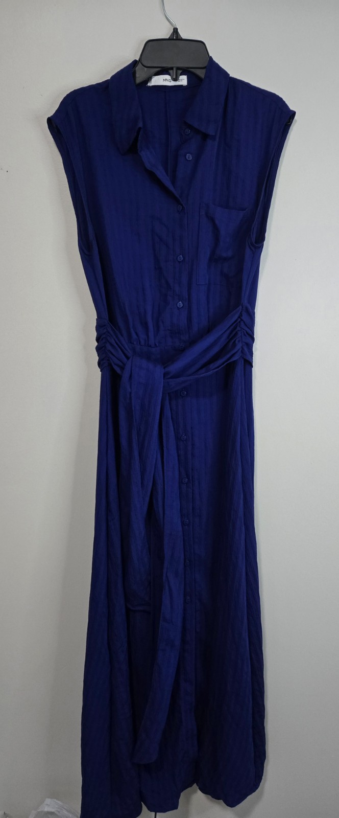 MNG women’s medium royal blue sleeveless button down dress belted