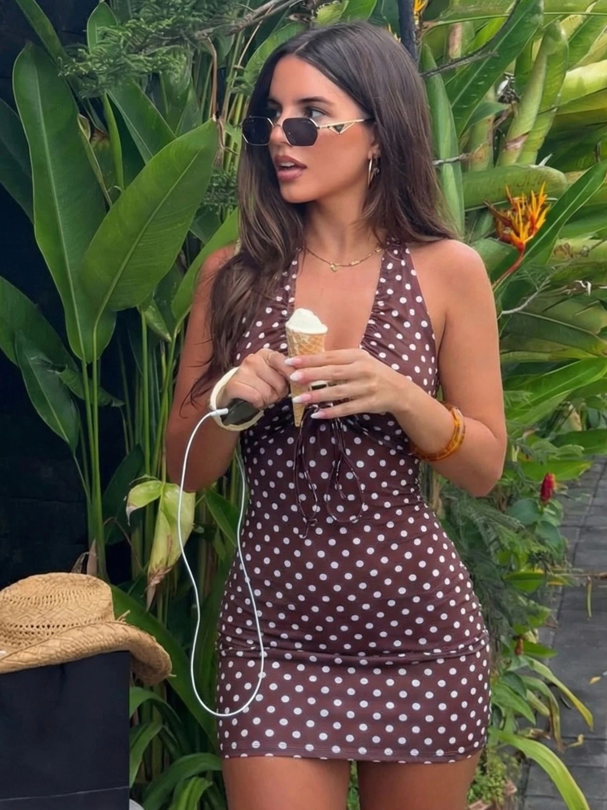 Women’s Polka Dot Halter Mini Dress Backless Lace Up Summer Dress