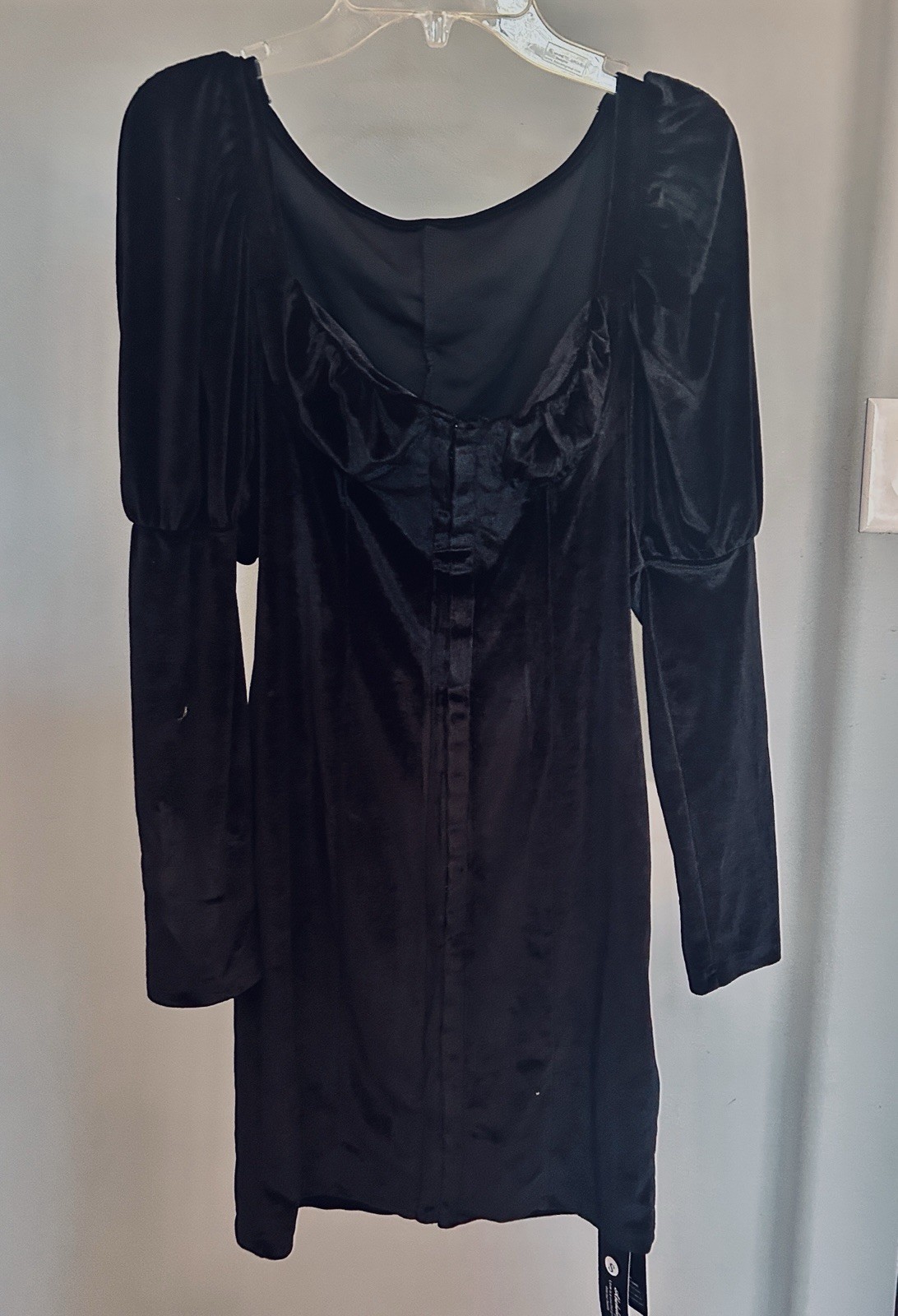Ababalaya Women’s Black Velvet Dress Size S Long Sleeve Knee Length
