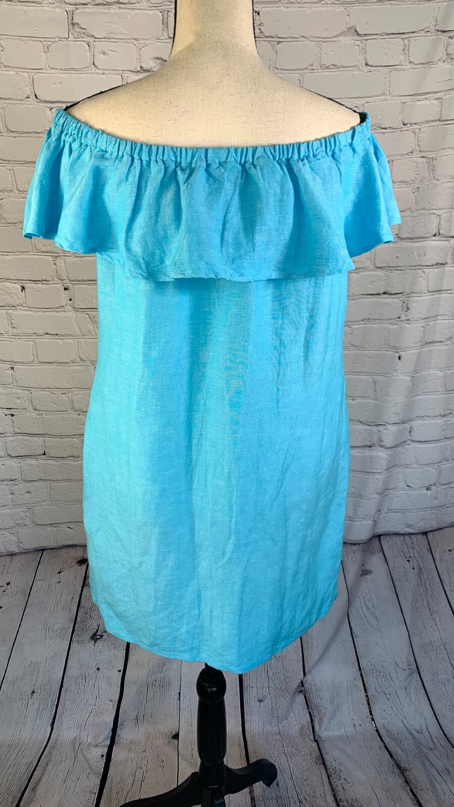 NEW Tommy Bahama Blue Linen Blend Off Shoulder Dress with Pockets Size XS