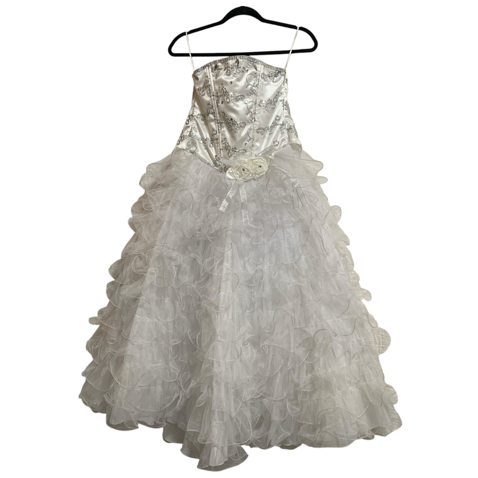 Pageant Quinceanera White Silver Gown Miss 10 Halloween Princess Corset Lettuce