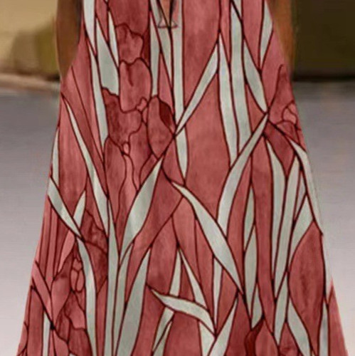 Printed Pocket Round Neck Long Skirt for Women