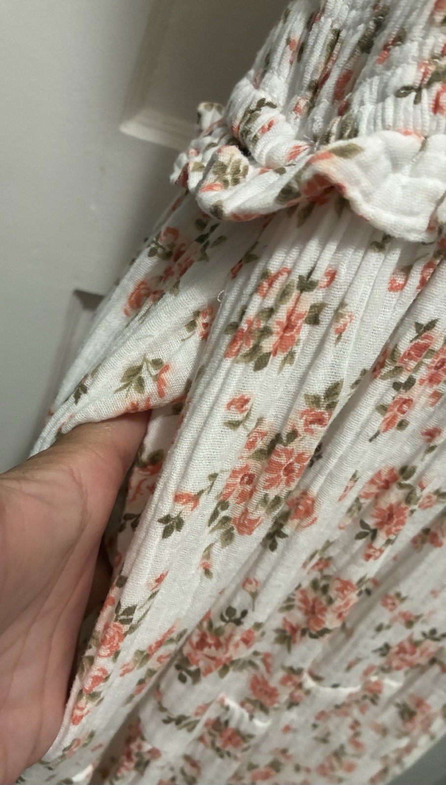 Cottage Core Pink Ditsy Rose Floral Smocked 100% Cotton Midi Dress XL