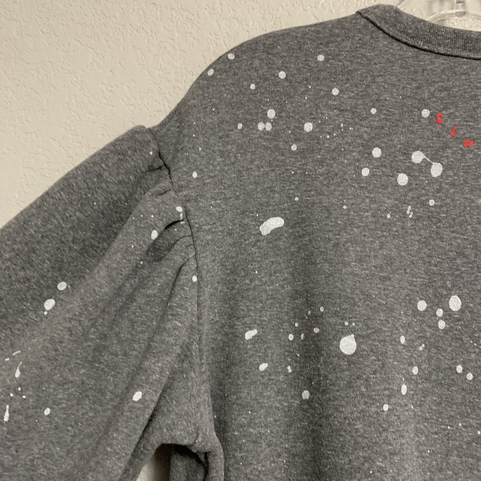 Clare V Sweatshirt Dress Womens M Drop Shoulder Puff Balloon Sleeve Grey Splash