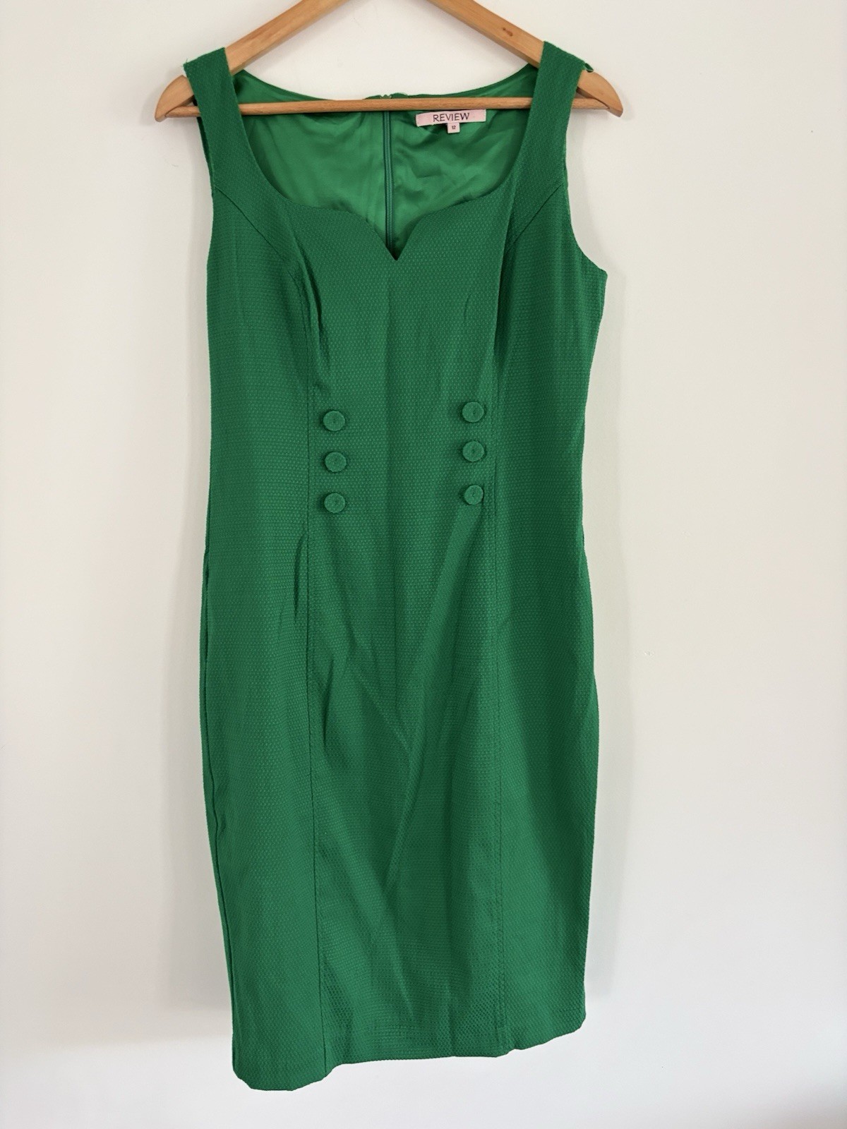 Review Size 12 Womens Deep Green Sweetheart Neckline Pencil Dress