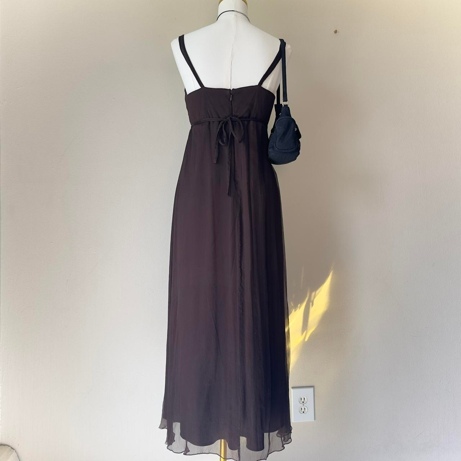 Signature by Robbie Bee Silk Brown & Turquoise Babydoll Maxi Dress – Size 8P