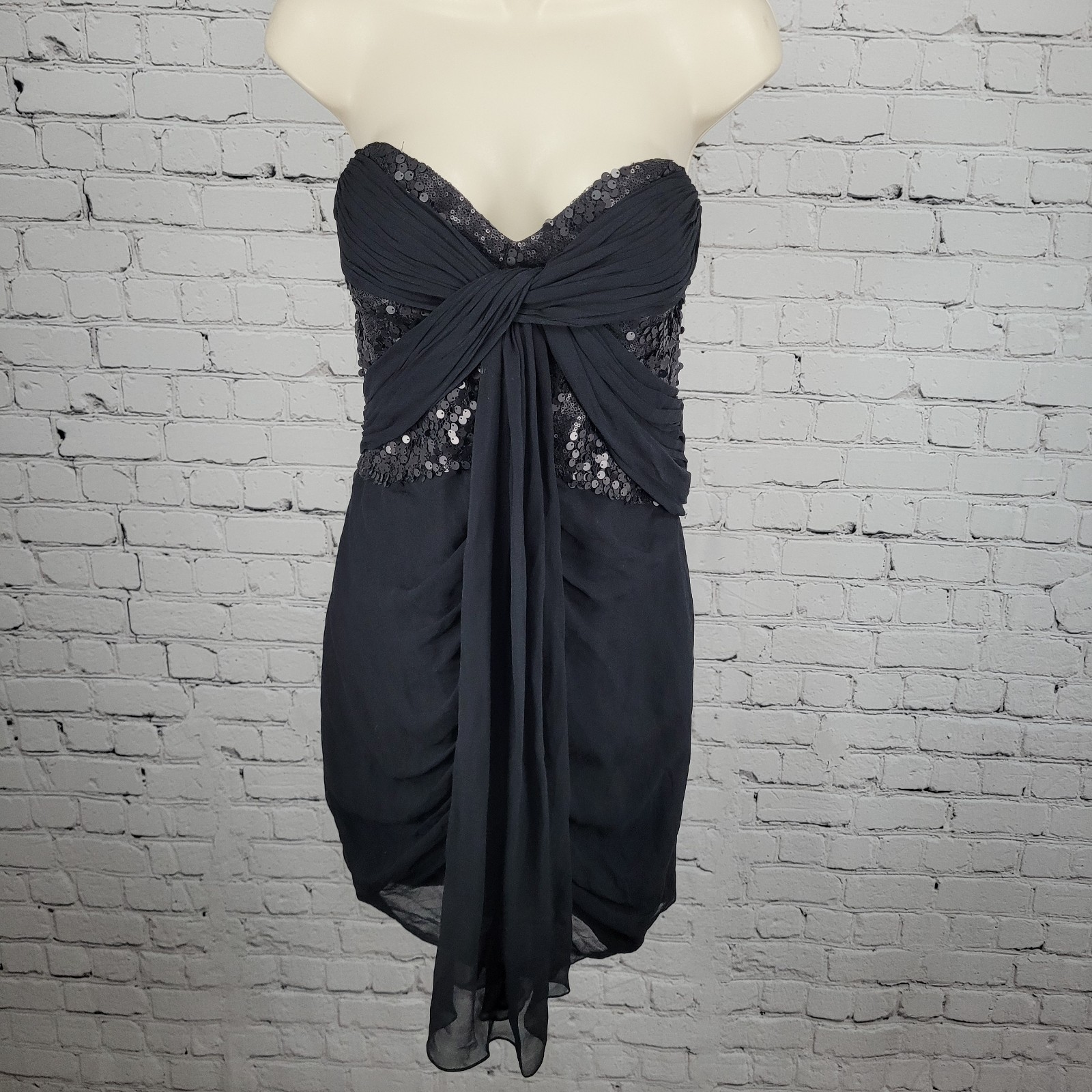 Kurt Thomas Black Silk Chiffon Sequin Strapless Lined Mini Dress Size 10