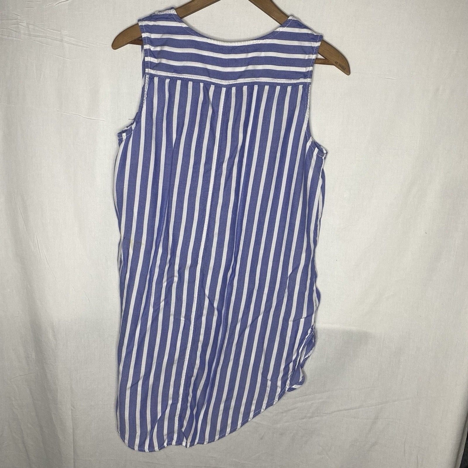 Beach Lunch Lounge Sleeveless Mini Dress Womens S Striped V-Neck Coverup Blue