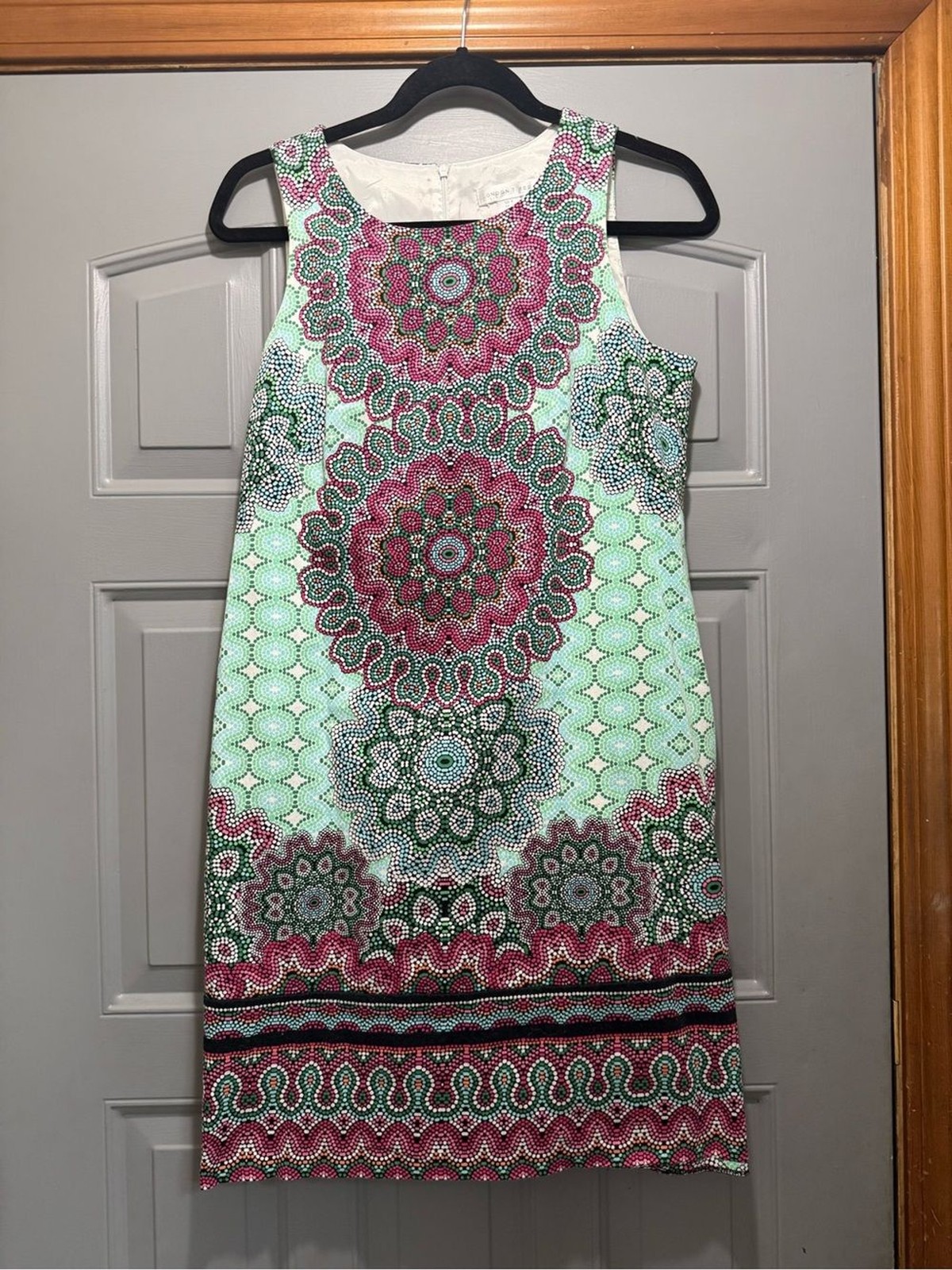 Sleeveless Mint & Pink Mandala design dress-London Times (8)
