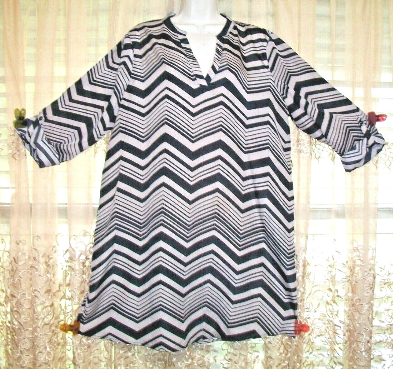 NOBO~NO BOUNDERIES BEIGE BLACK SHORT CASUAL SUMMER DRESS~JRS XL~15/17~ROLL TAB~