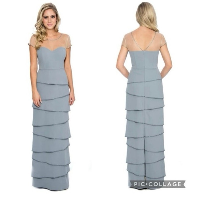 Decode 1.8 NWT Bead Embellished Tiered Sheath Maxi Dress In Dusty Blue Size 4