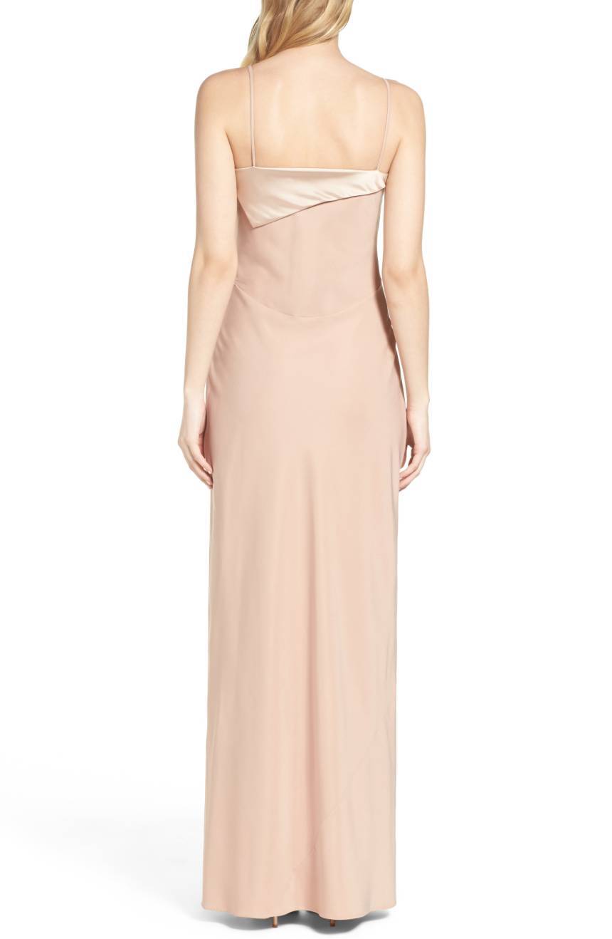 MARIA BIANCA NERO Nude Satin Trim Fold Over Bias Cut Slip Maxi Gown Dress 2 = XS