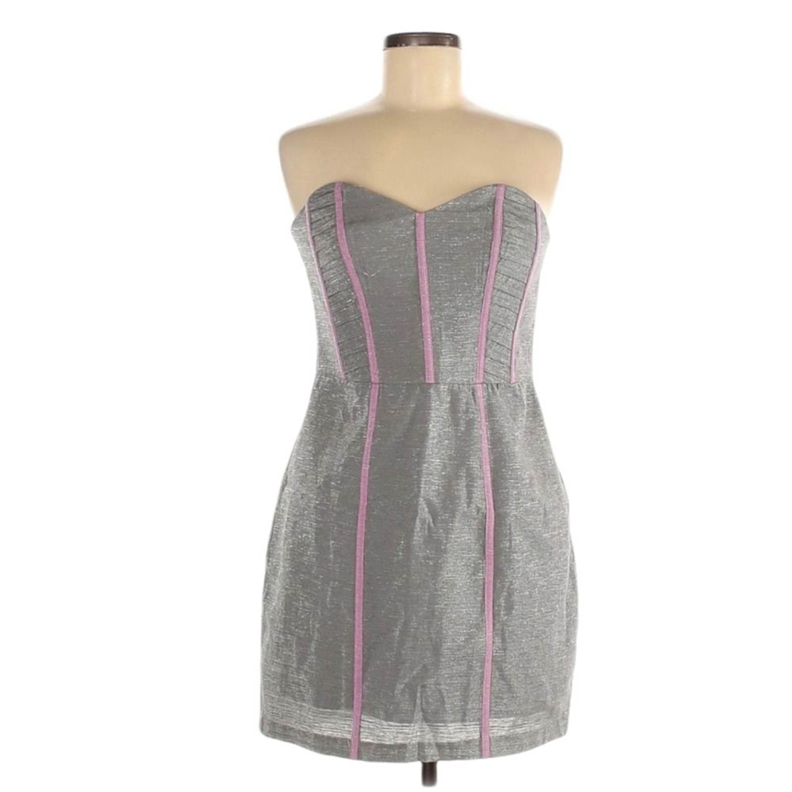 Isabel Lu Strapless Silk Cocktail Dress M Gray Silver Pink Sweetheart Neck Fairy