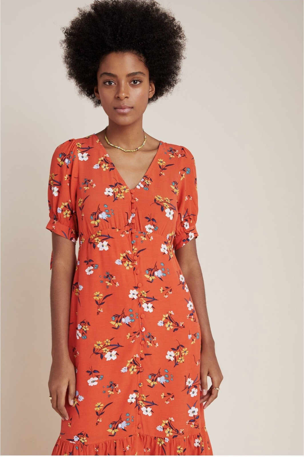 Anthropologie Maeve Eudora Orange Floral Midi Dress Size 4