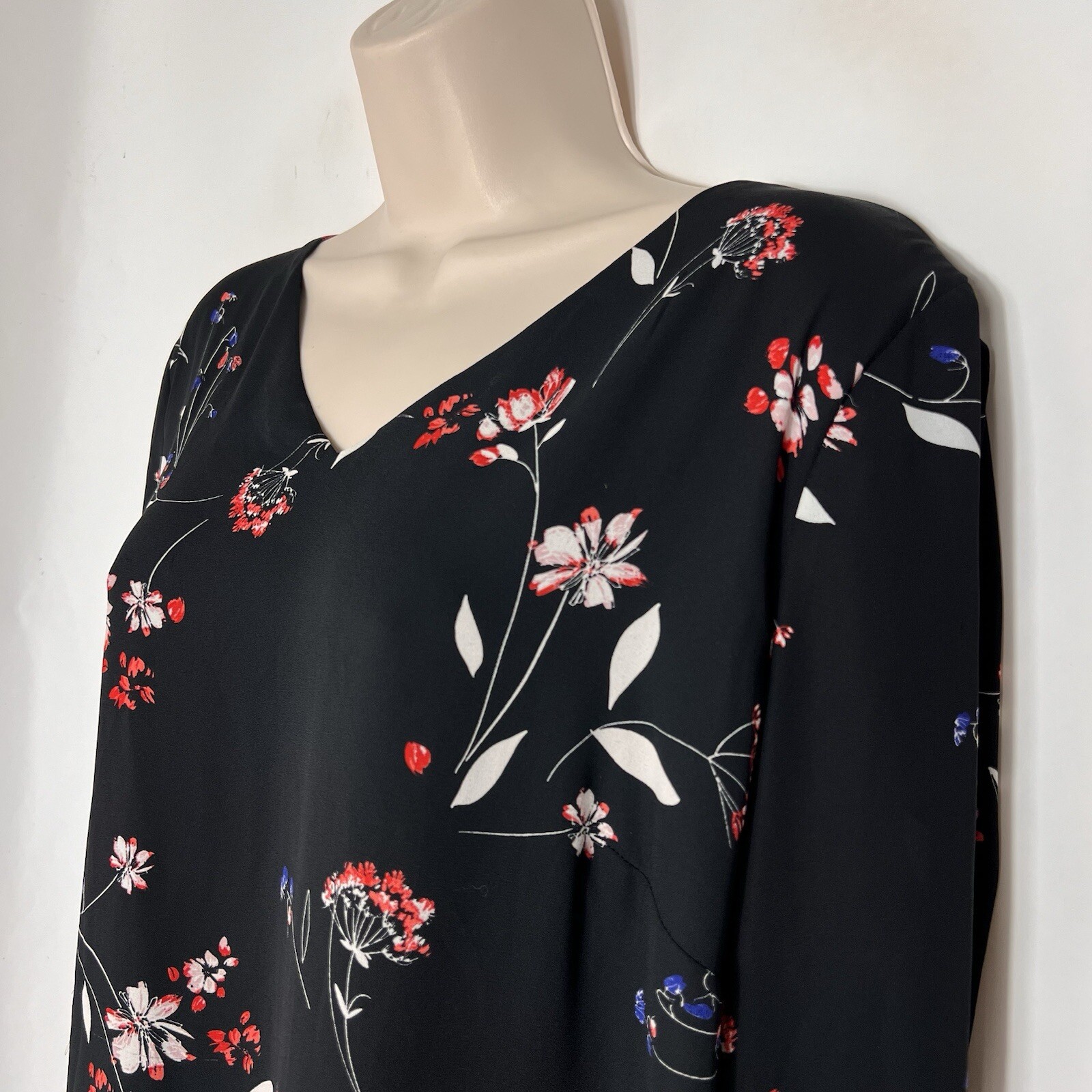 Worthington Dress Womens Large Long Slit Sleeve Above Knee Shift Floral Sundress