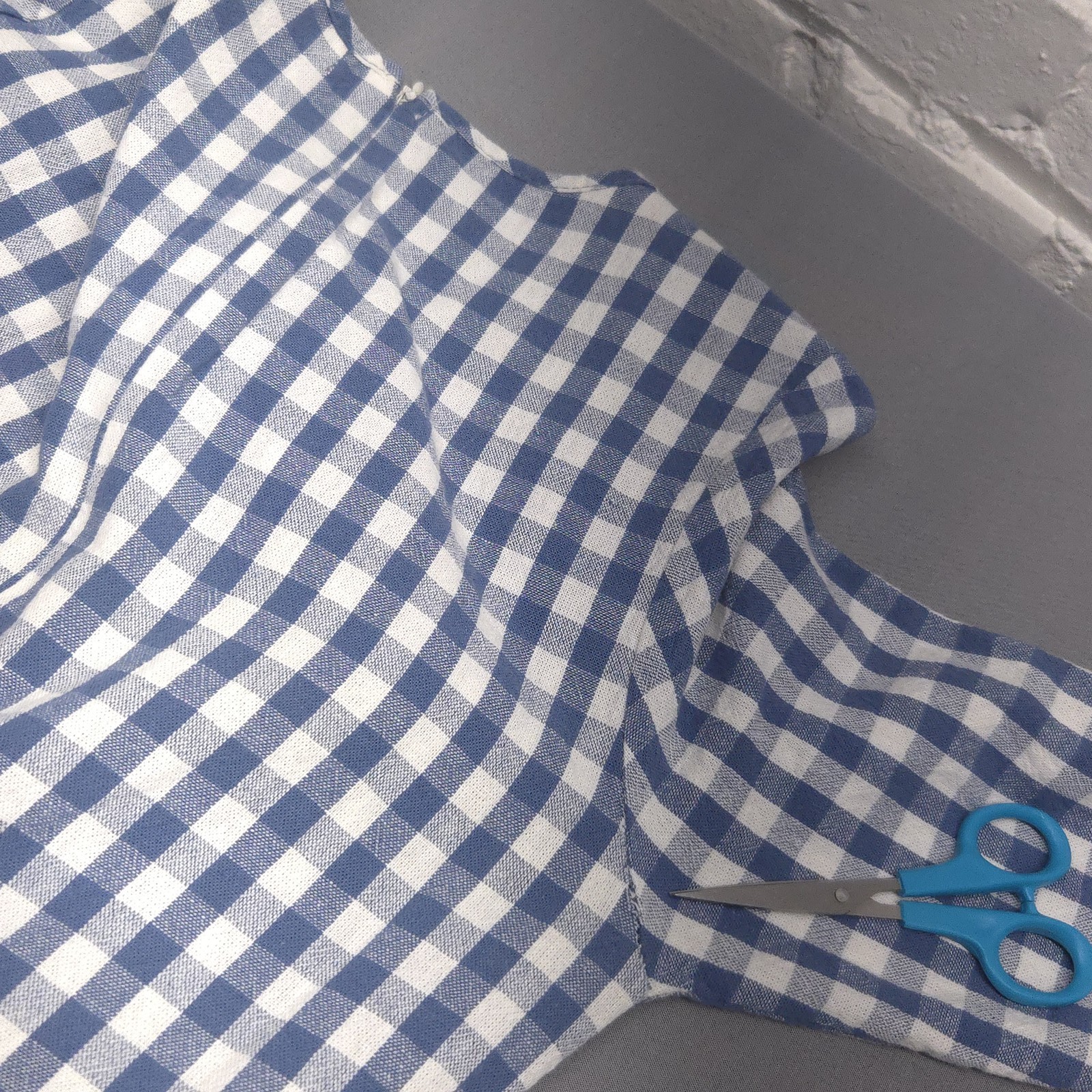 Blue Gingham Check Fit Flare Midi Dress Womens S Ruffle Bell Sleeve Cottagecore