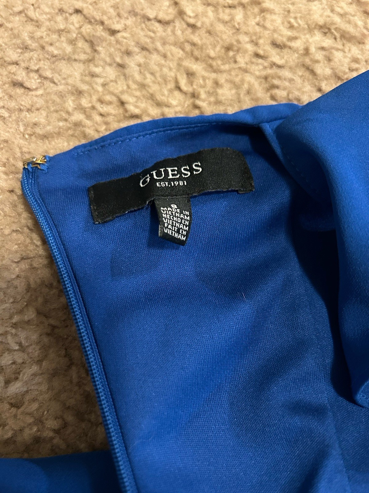 Guess Women’s Ruffle Ruched Square Neckline Mini Dress Bodycon Royal Blue 8