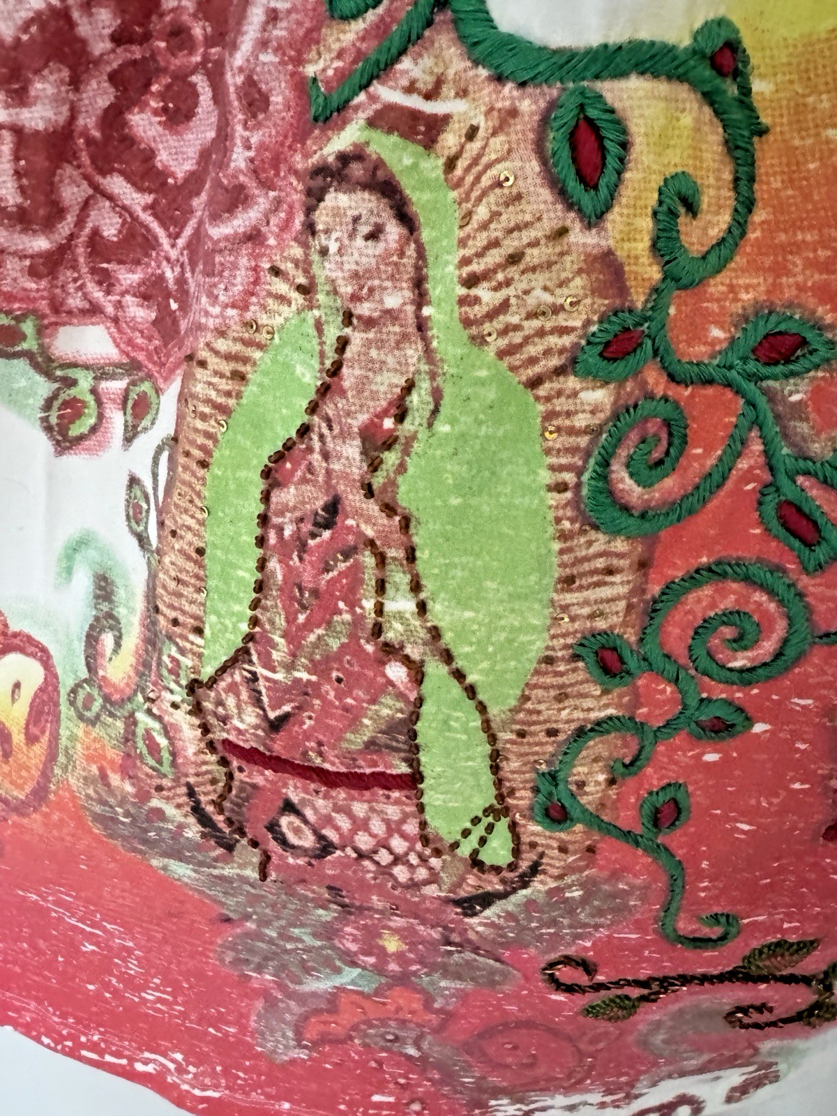 Double D Ranch Beaded Embroidery Crochet Novelty Print DRESS MEXICO Mother Mary