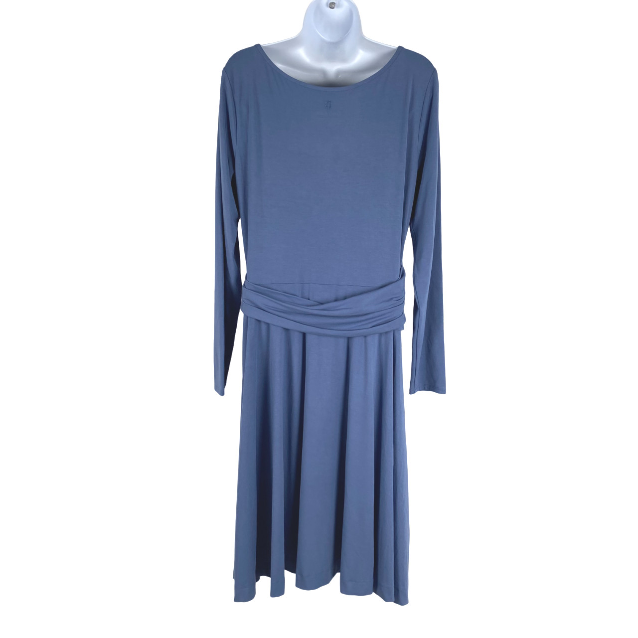 Betabrand Dress Large Blue Long Sleeve Solid Stretch Minimalist DR-1324