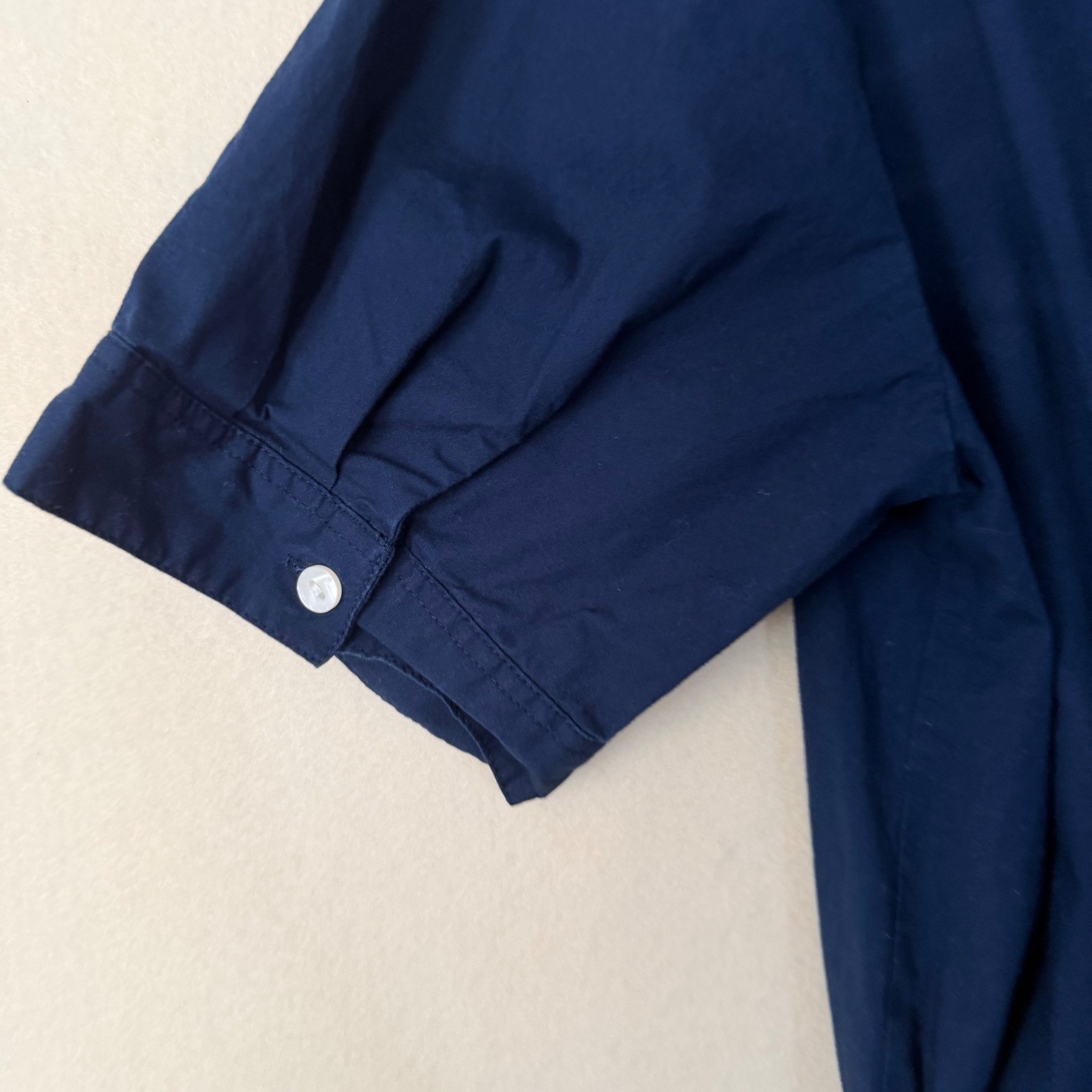 LOFT Navy Blue Short Sleeve Button Down Pleated Waist Midi Shirt Dress Size 8