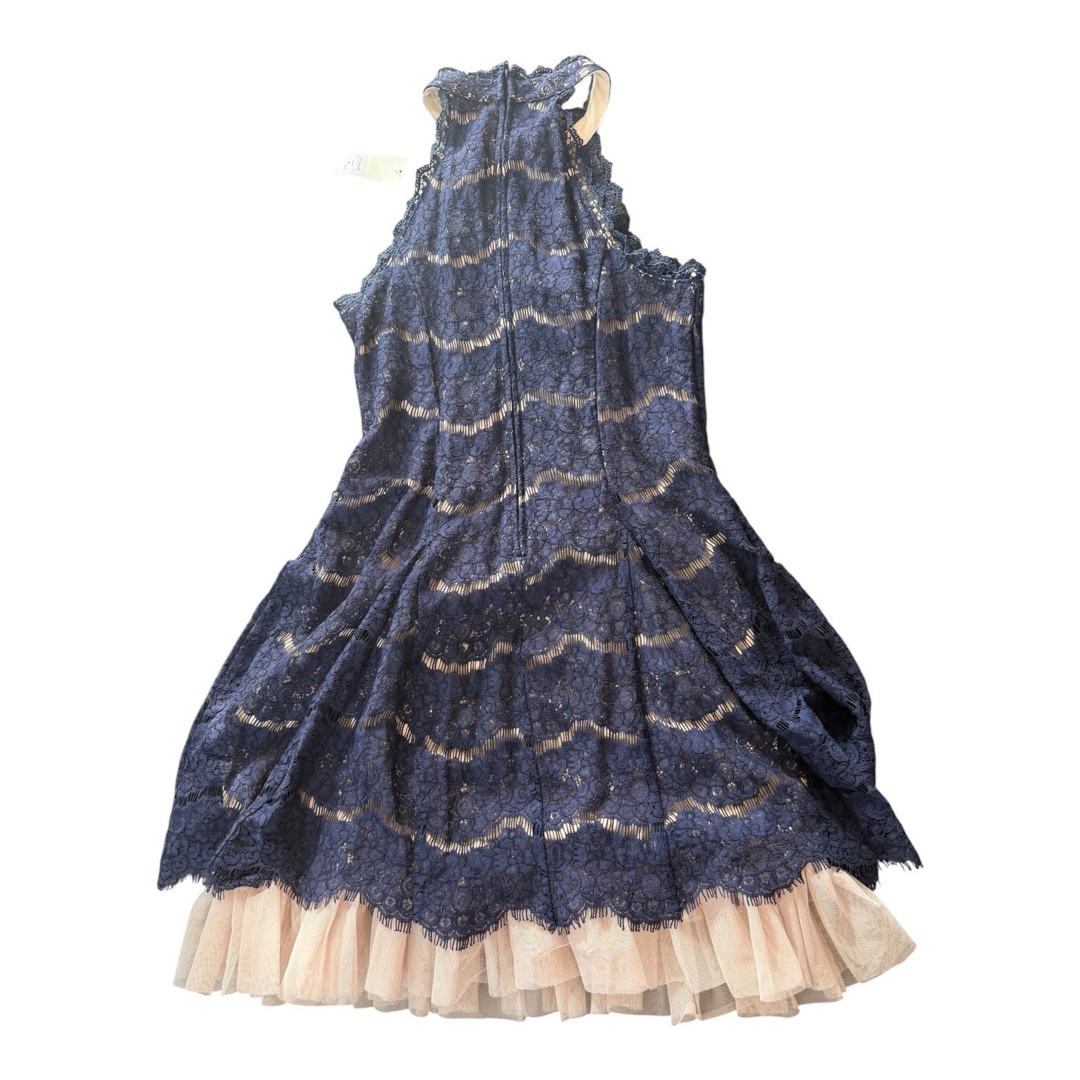 Francescas Navy Blue Lace Halter Keyhole Dress Pink Tulle Hem NWT Size M
