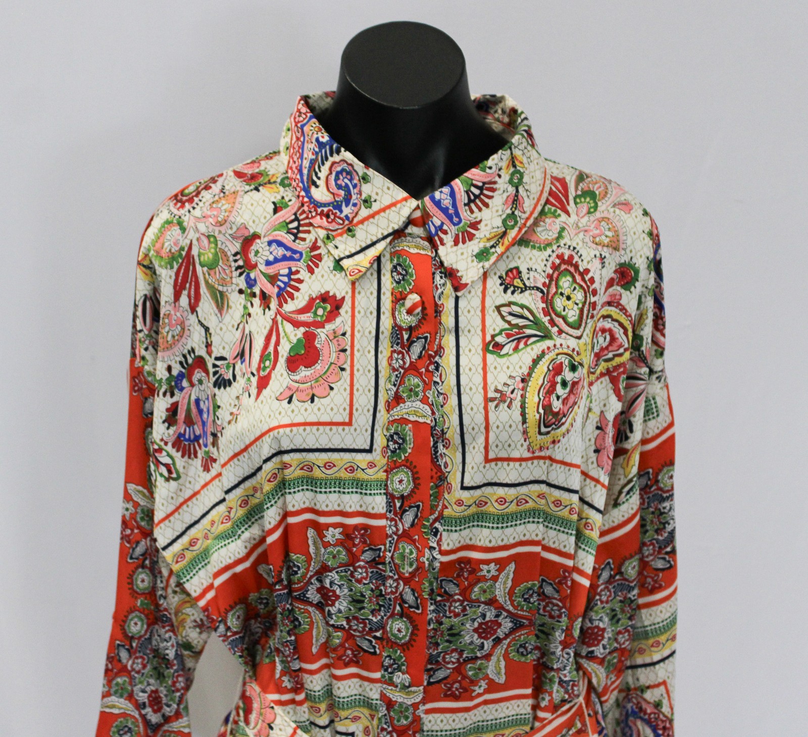 Fate Curve Women’s Plus Long Sleeve Button Up Dress EH6 Paisley Size 1X NWT