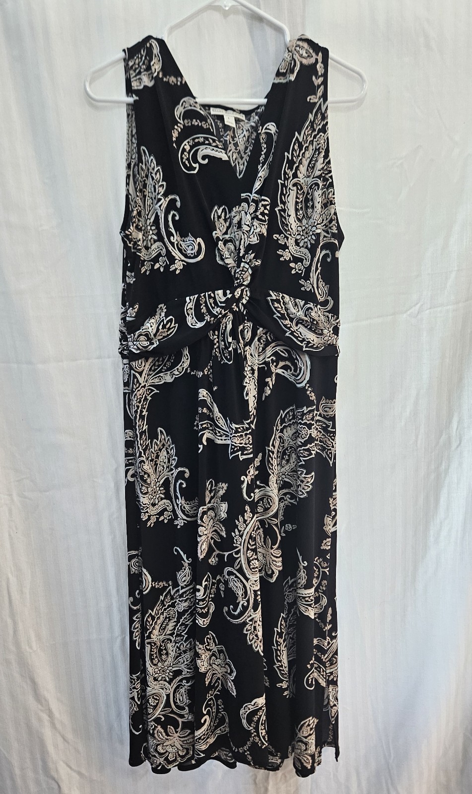 Dana Buchman Midi Dress – Black Cream Paisley Sleeveless Twist – Size L Large