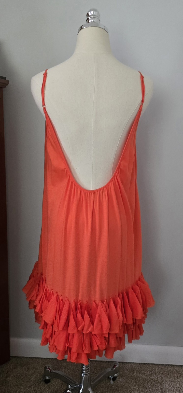 ELIZABETH AND JAMES SUN DRESS SPAGHETTI STRAPS SILK DECORATION ORANGE Sz M EUC