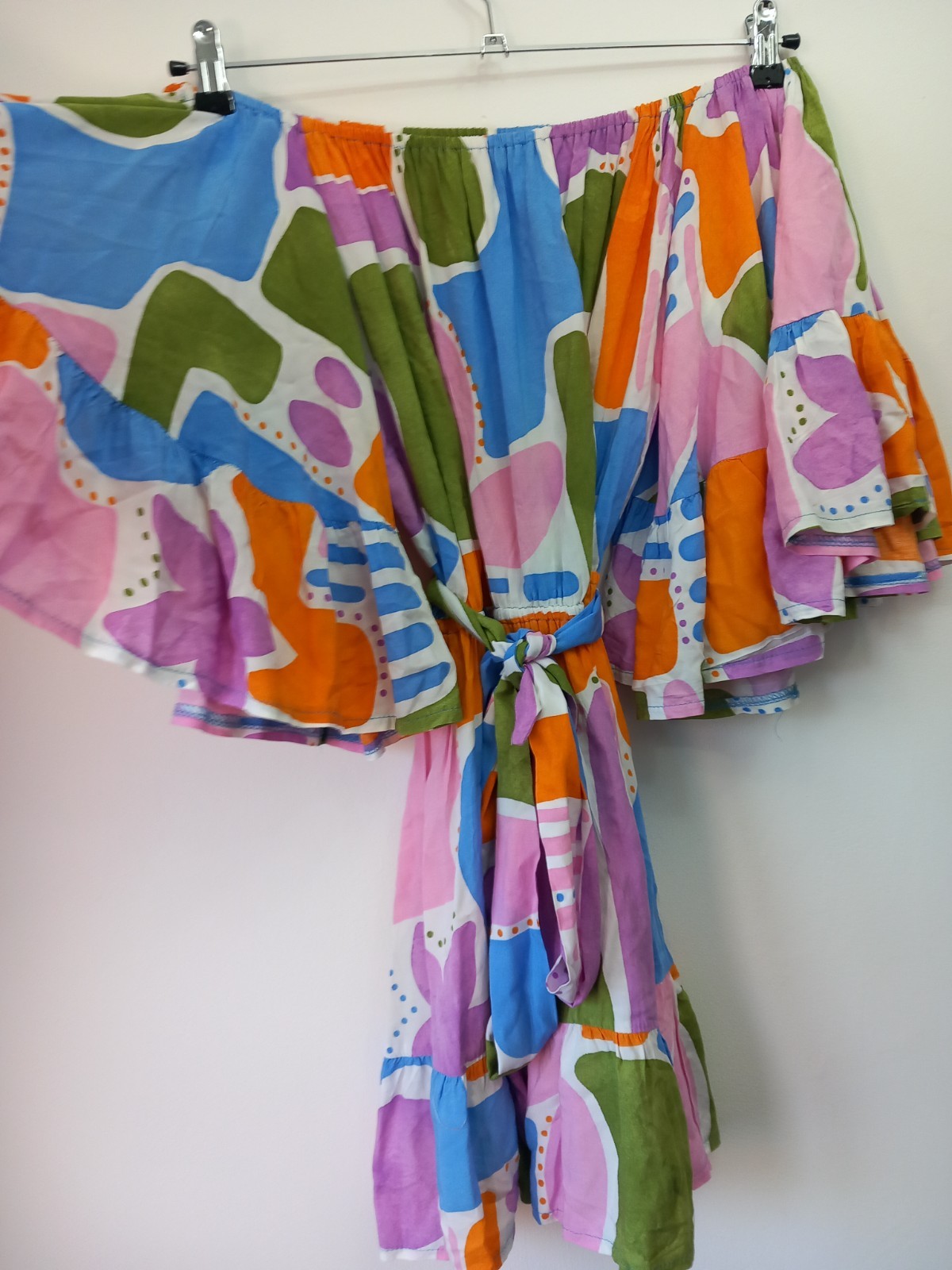 Jaase Size XS Bardot Sun Dress with Belt Boho Multi Summer Boutique Bohemian