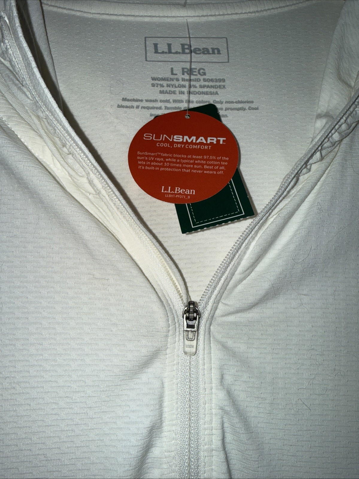 LL Bean Dress White Sand Beach Hooded Cover Up UPF 50 Travel Resort Size L NWT