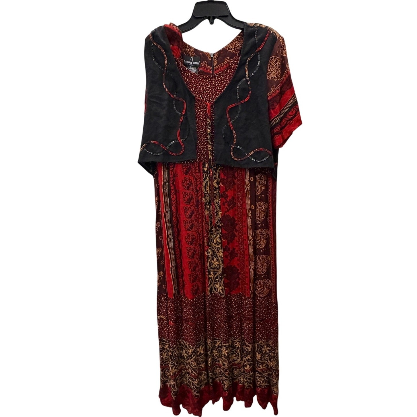 Carole Little Maxi Dress Womens 16 Multicolor Tribal Abstract Vintage 90s sequin