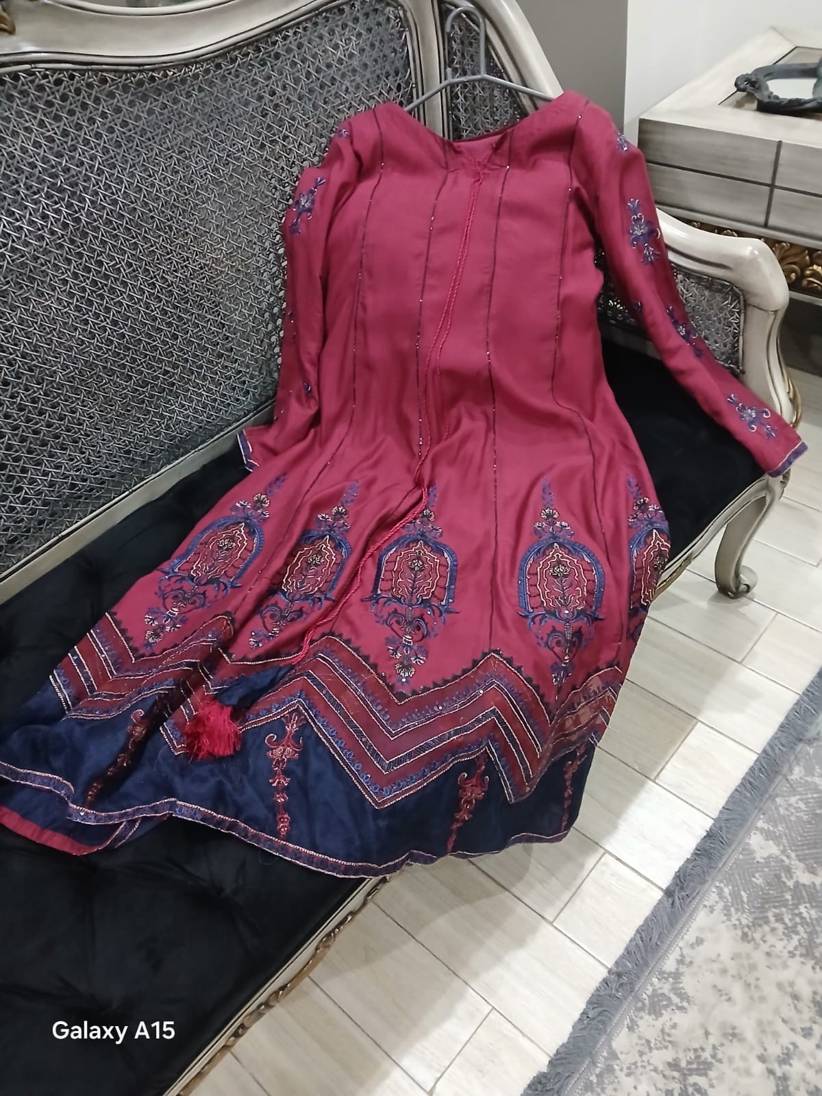 Pakistani 3Pc Maxi Suit Medium Maroon Viscose Embroidered Net Dupatta