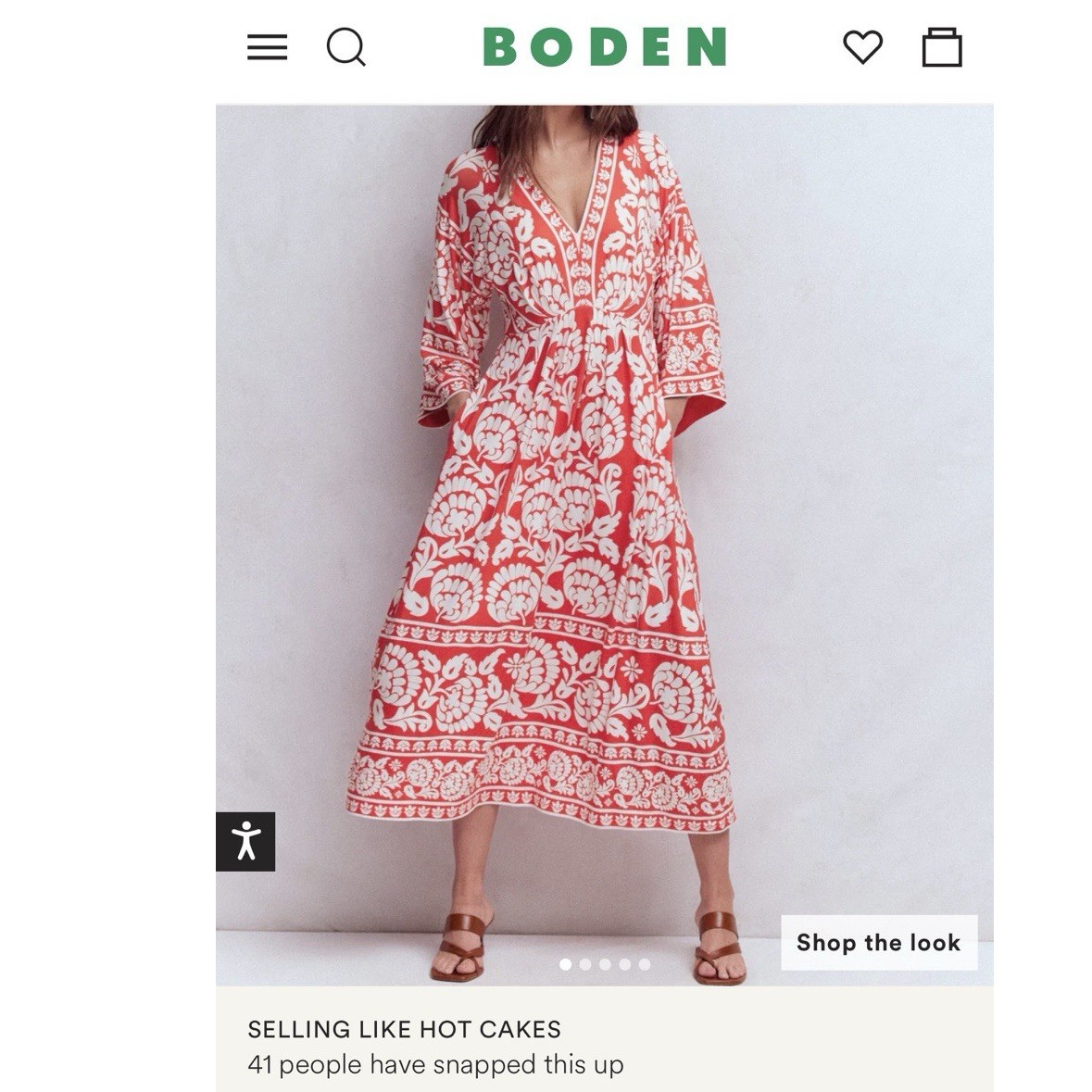 Boden Nell Jersey Midi Dress Red White Floral V-Neck Kimono Sleeve US 6R