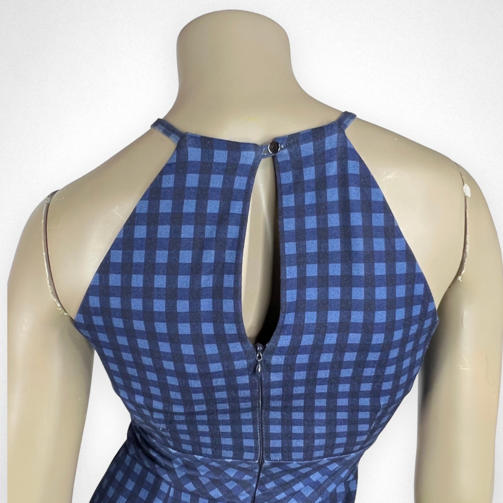 BANANA REPUBLIC 0 Petite Bi Stretch Blue Gingham Sheath Dress 0 Casual
