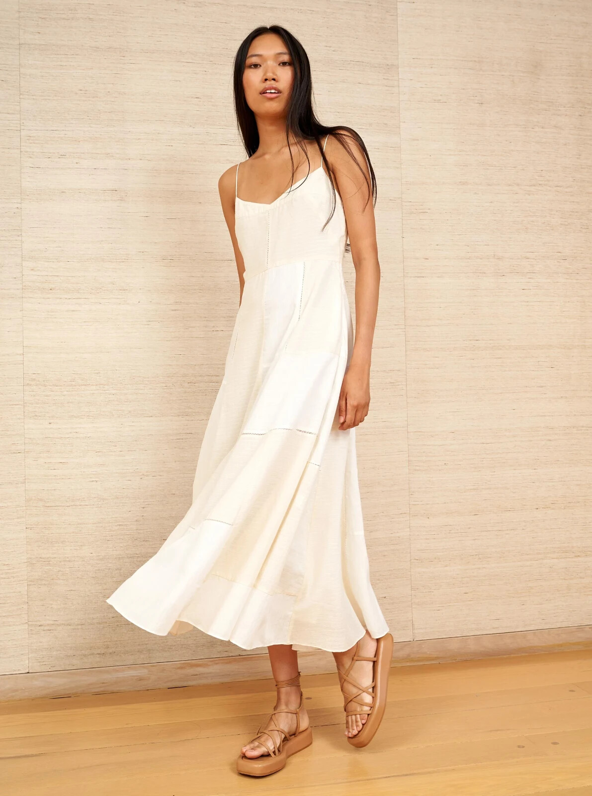 LA LIGNE Natural Ivory Patchwork Ethereal Goddess Celeste Midi Dress LARGE 10/12
