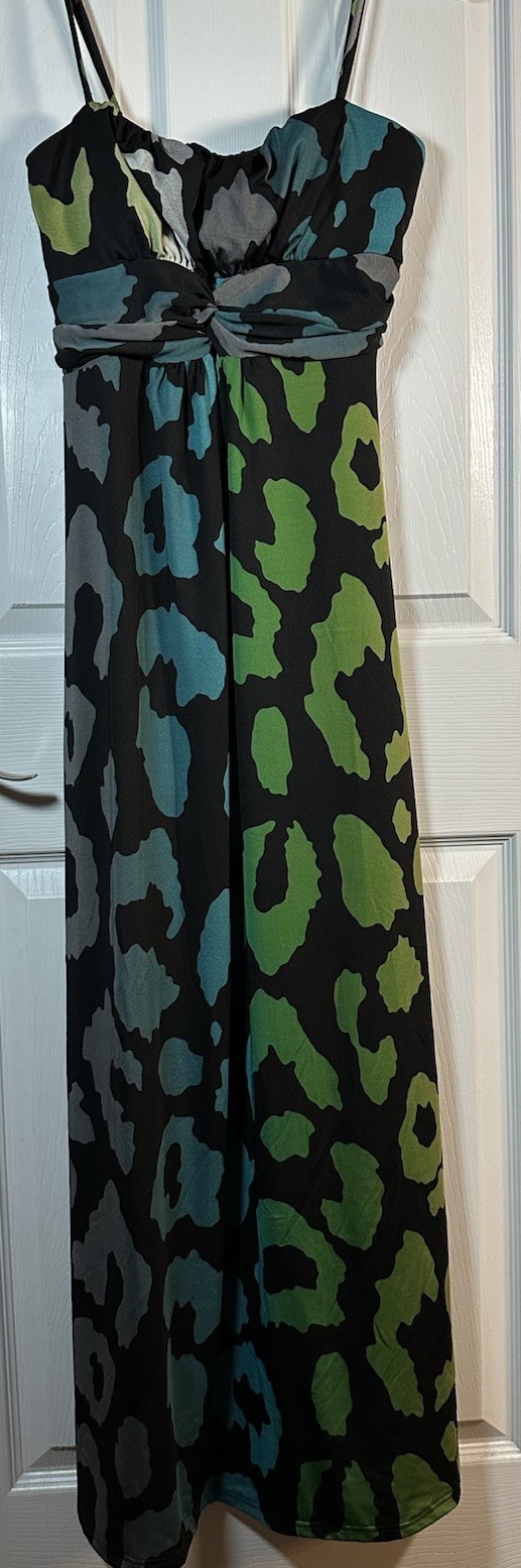 Vintage Alyn Paige Leopard Print Twist Front Maxi Strappy Dress Size L 90s Y2K