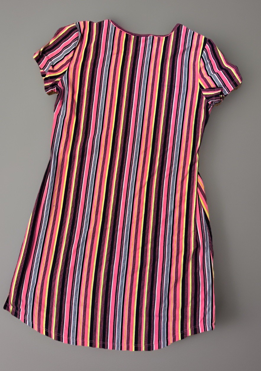 Women’s Comfortable Bright Colorful Striped T-shirt Dress SS Soft Medium